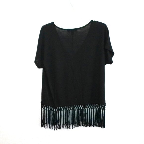 Seductions,  Black V-neck T-Shirt with fringes design - Picture 4 of 7
